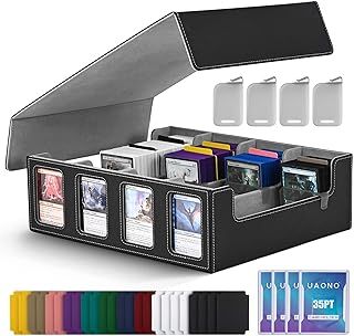 UAONO Trading Card Storage Box for Commander Display, 2400+ MTG Deck Box with 4 Toploader, TCG Card Case fits Magic PTCG Sports Cards(Black&Gray)