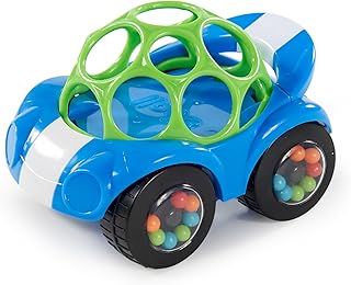 Bright Starts Oball Rattle & Roll Sports Race Car Toy Push and Go Vehicle, Easy Grasp, Ages 3 Months +, Blue