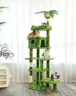 Cat Tree, 195cm Multi-level Cat Climbing Tower w/Sisal Scratching Posts, Cat House and Dangling Balls Kitten Activity Centre Cat Play House