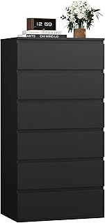 Chest of Drawers with 6 Drawers 119cm Tall Storage Cabinet Black Chest of Drawers Dresser Wooden Cupboard for Bedroom Living Room 60x40x119cm