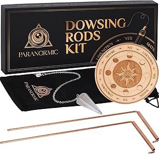 Copper Dowsing Rods Spiritual & Pendulum Board Kit with Mat & Quartz Crystal – Perfect Gift Set of 2 Pure Copper Spiritual Rods – Discover Paranormal Secrets with Divining Rods