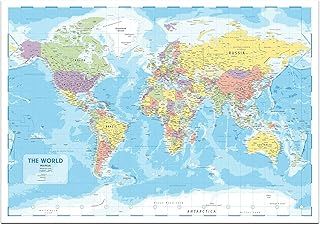 World Map Poster for Wall – 91 x 64cm Large Map of World – World Wall Art Atlas - Map of Europe Travel Map - Classroom or Geography Gift