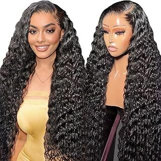 20 Inch Deep Wave Human Hair Wig For Women,200% Density 13x4 Lace Front Wigs Human Hair,Brazilian 100% Real Deep Curly Hair Wig Natural Color Pre Plucked with Baby Hair Natural Hairline
