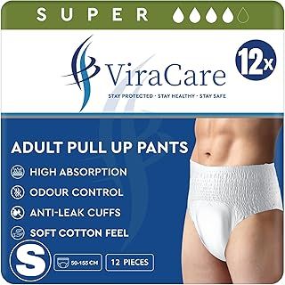 12 x ViraCare Adult Incontinence Pull Up Pants | for Unisex | Heavy Absorbent and Soft-Stretch Waistband | with Leak Stop Guards | Waist Size 80-156 cm | Large Size | (1 Pack of 12)