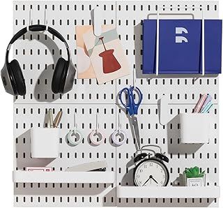 Keepo Pegboard Combination Kit, Pegboards and Accessories Modular Hanging for Wall Organizer, Crafts Organization, Ornaments Display, Nursery Storage, Peg Board (White, 22″×22″)