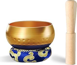 REGIS Tibetan Singing Bowl Set ， Mindfulness, and Stress Relief zen decor，Bowl Handcrafted in Nepal for Healing and Mindfulness(gold, 3 inch)