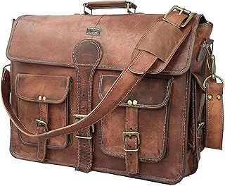 DHK 18 Inch Vintage Handmade Leather Messenger Bag Laptop Briefcase Computer Satchel Bag for Men