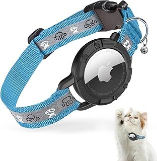 Reflective Airtag Cat Collar, JIARUI Integrated Apple Airtag Cat Collar, GPS Cat Tracker Collar with Airtag Holder and Bell, Lightweight Cat Tracker Collar for Kittens and Puppies [Blue] [S]