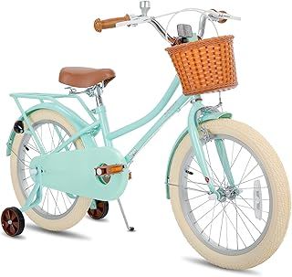 12 & 14 & 16 & 18 Inch Kids Bike with Basket & Training Wheels for 3-8 Years Old Girls & Boys (Green & Pink)