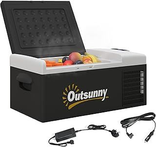 Outsunny 16L Car Refrigerator, Portable Compressor Camping Fridge Freezer with ECO/MAX Modes, 12/24V DC and 100-240V AC for Car, RV and Camping Use, Down to -20℃, Black