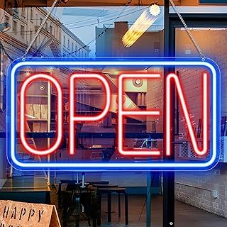 LED Neon Open Signs, 16.9''x 9.8'' Open Sign for Business, Eye-catching Neon Open Sign Electric Light Up Sign with USB Powered for Stores, Bars, Shop, Restaurant, Wall Decor（Blue&Red）