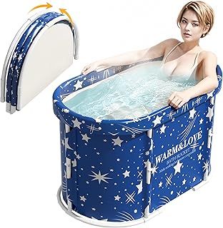 Portable Foldable Bathtub, Soaking Bathtub for Hot Shower and Ice Bath, Sauna Bath Tub for Adults (Starry Blue, Oval-94L x 55W x 56H cm)
