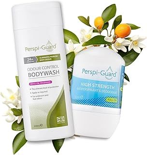 Perspi-Guard Antibacterial Body Wash & 48 Hr Strong Antiperspirant Duo w/Neroli - Unisex Odour Control Antibacterial Shower Gel w/Triclosan & Anti Sweat Deodorant for Excessive Sweating - 2-Pack