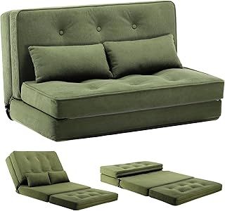 Folding Sofa Bed Adjustable Lazy Tatami Sofa Convertible Floor Couch 5 Levels Adjustable Backrest Lounge Chaise for Living Room Bedroom Guest Room Green
