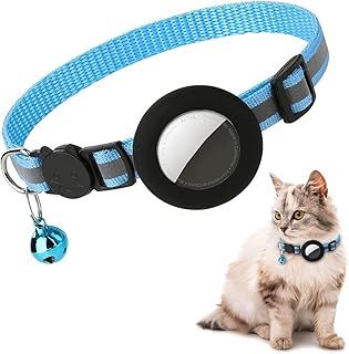 Airtag Cat Collar, Air tag Cat Collar with Bell and Safety Buckle in 3/8" Width, Reflective Collar with Waterproof Airtag Holder Compatible with Apple Airtag for Cat Dog Kitten Puppy (Blue)
