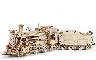 ROWOOD DIY Steam Train 3D Puzzle, Wooden Model Kits for Adult to Build, Toy Building Jigsaw Puzzle, Mechanical Car Kit for Teens for Christmas
