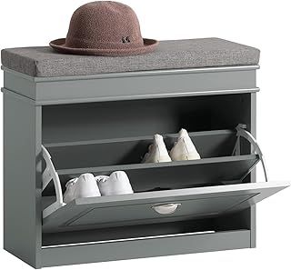 SoBuy Hallway Shoe Bench Shoe Rack Shoe Cabinet with Seat Cushion and Flip-drawer Grey W61 x D24 x H51cm FSR82-K-HG
