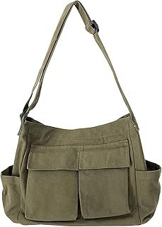 Canvas Messenger Bags for Women Men, Large Hobo Shoulder Bags Multiple Pockets Tote Handbags Soft Denim Leisure Travel Crossbody Bag