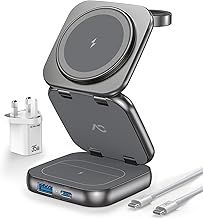 5 in 1 Wireless Charging Station, Foldable Mag-Safe Charger Stand, Travel Wireless Charger for iPhone 16/15/14/13/12 Series, Apple Watch S10-1/Ultra, for Airpods 4/3/2/Pro (Black)