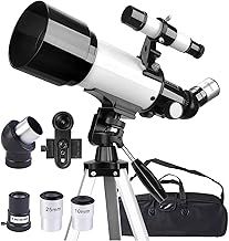 Misilmp Astronomical Telescope for Adults - 70mm Aperture 400mm Portable Refractor With Tripod, Phone Adapter & Carry Bag for Kids/Beginners (White)