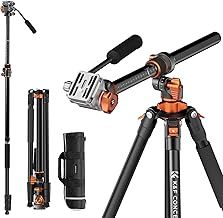 K&F Concept 91" Video Tripod with Universal center column, Heavy Duty Tripod Monopod with Arca Swiss-Compatible Fluid Head & Quick Release Plate for DSLR Camera, Camcorder, Load Capacity 5KG/11LBS