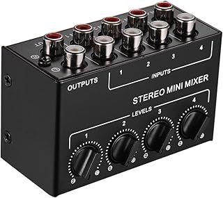 Stereo Audio Mixer with 4-Channel RCA Inputs Separate Volume Controls Full Metal Shell Mini