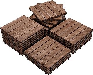 Yaheetech 27 Pcs Composite Decking Tiles Flooring Tiles Interlocking Fir Wood Deck Tiles Indoor & Outdoor for Patio Garden Poolside 30×30cm- Brown