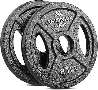 Amonax AMONAX Weight Plates Set, 2.5kg, 5kg, 10kg Dumbbell Plates for 1 & 2 Inch Olympic Weight Bars, Metal Barbell Plates for Weight Lifting Hip Thrust, Cast Iron Steel Weight Plates for Home Gym