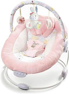 LADIDA Soft and Padded Baby Bouncer with Soothing Music and Vibration, Pretty Pink Rabbit Theme, Suitable for Newborns