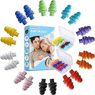 Silicone Ear Plugs for Sleeping Noise Cancelling, 10 Pairs Reusable Earplugs for Sleeping, Concert, Snoring, Travel, Work, 10 Colors, 33dB SNR