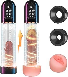 HIVEFUN Penis Pump for Penis Extender, Pussy Pump Electric Sex Toy for Men Vacuum Pump with 4 Sucking 3 Auto Training Modes, Cock Pump Penis Enlarger Waterproof Erection Vacuum with 2 Silicone Sleeves