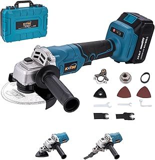 KATSU FIT-BAT 21V Brushless Cordless Angle Grinder 115mm 125mm with 3.0 Ah Battery and Charger & Oscillating Multi Tool Adapter Attachment Kits for Grinding Cutting Polishing 102618B
