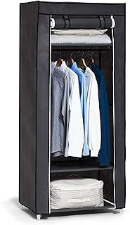 Hododou Single Canvas Wardrobe Portable Wardrobe Fabric Wardrobes for Bedroom Foldable Closet with Hanging Rail and Shelves, for Clothes, Bags, Toys, Shoes, 160 x 59 x 43CM, Grey
