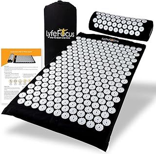Acupressure Mat & Pillow Set with Travel Bag - Cushioned Spike Acupuncture Massage Mat - Back, Neck & Shoulder Pain Relief - Ease Muscle Tension & Stress - Ideal Wellbeing Gift (Black&White)