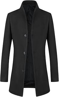 Allthemen Mens Winter Trench Wool Coat Warm Casual Elegant Jacket Overcoat Slim Fit Mid Length Coat
