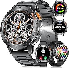 LIGE Military Smart Watch for Men with Flashlight,530mAH Outdoor Sport Fitness Tracker Watch,1.43" HD Smartwatch for Android iOS with Heart Rate Blood Pressure Monitor Black 3 Straps(EF5-Z)