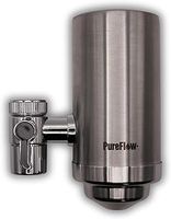 PureFlow+ Stainless Steel Faucet Tap Water Filter Purifier with 4x Replaceable Filter Cartridges