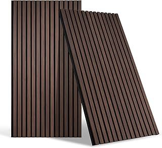 DOLLAR BOSS Wood Panels for Walls, Acoustic Wall Panels 120x60cm 2PC, Sound Absorbing Wooden Slats, Decorative 3D Wall Panels, Modern Wall Decor for Office, Bedroom, Kitchen, Ebony