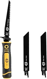 C.K Tools Multi Hand Saw 4pc Kit, Universal Quick Change Handsaw with 3 Blades for Wood, Metal, Plasterboard & Plastic, Reciprocating Jab Sawing Set, Cutter Tool for Garden, Recip Drywall Saw CK T0820