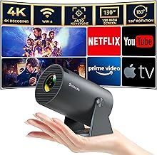 Mini Projector, Polocsh Projector WiFi6 and BT5.2, Portable Projektor 4K Support with Android 11.0, 180° Rotatable, Auto Keystone, 130″ Display and 50% Zoom,Outdoor Projector 2025 Upgrade, Steelgrey