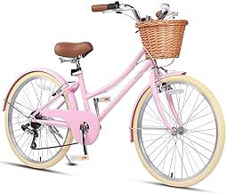 Missy 20" 24" 26" Inch Girl Cruiser Hybrid 6-Speed City Bicycle for Youth Girls Over 8 Years Old with Wicker Basket & Lightweight, Multiple Colors