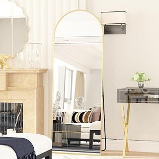 Elemango 162x53cm Arched Floor Mirror Full Length Full Body Wall Mirror with Aluminum Frame, Arched-Top Dressing Mirrors Standing Hanging or Leaning for Bedroom Living Room, Gold