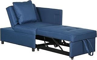 HOMCOM Convertible Single Sofa Bed with Thick Padded Seat, 3-in-1 Multi-Functional Sleeper Chair Bed with Magazine Pocket, for Living Room, Blue