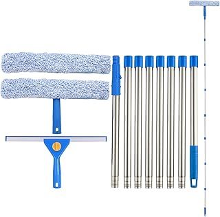 3m Window Squeegee Cleaner Tool Kit with Long Handle, 35cm Window Washing Squeegee and 38cm Scrubber Cleaning Equipment for Home, Shower Glass, Car, RV