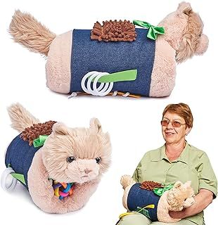 Fidget Muff Cat | Blanket for Elderly | Fidget Blanket for Dementia | Dementia Products for Elderly | Gift and Activities for Seniors with Alzheimer’s or Dementia | Sensory Fidget Toys