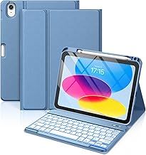 Vobafe Keyboard Case iPad for A16 11th Generation 2025/10th Generation 2022(11/10.9 inch), 7 Colors Backlit Detachable Folio Keyboard Cover with Pencil Holder for iPad 11/10 Gen, UK Layout, Blue