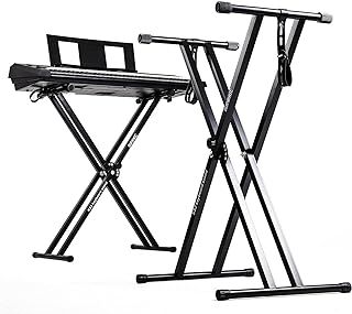 Duronic Keyboard Stand KS2B | Twin X Frame | Height Adjustable 33-98cm | Double Braced Legs for Digital Pianos | Quick-Pull Release | With Support Straps to Secure Keyboard | Holds up to 20kg