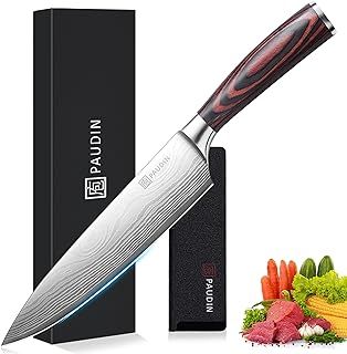 Chef Knife, Kitchen Knife 8 inch Professional, Ultra Sharp Chefs Knife with Long Lasting Blade, High Carbon Stainless Steel Chopping Knife, Carving Knife with Pakkawood Handle