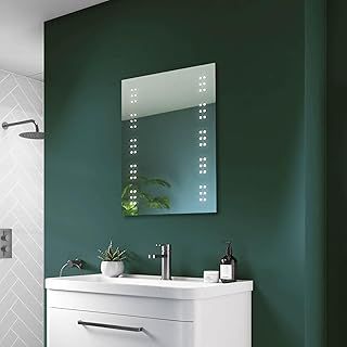 Illuminated Bathroom Mirror with LED Lights 500x700mm IP44 Rated - Leto Battery Operated Bathroom Mirror, Wall-Mounted Vanity Mirrors for Women, Battery Powered Modern Vanity LED Mirrors for Bathrooms