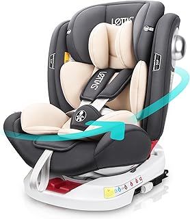 LETTAS 360 Rotation Baby Car Seat with Isofix Group 0+1/2/3 (0-36 kg, 0-12 Years) Maximum Recline 165° for Rear Facing, SIPS